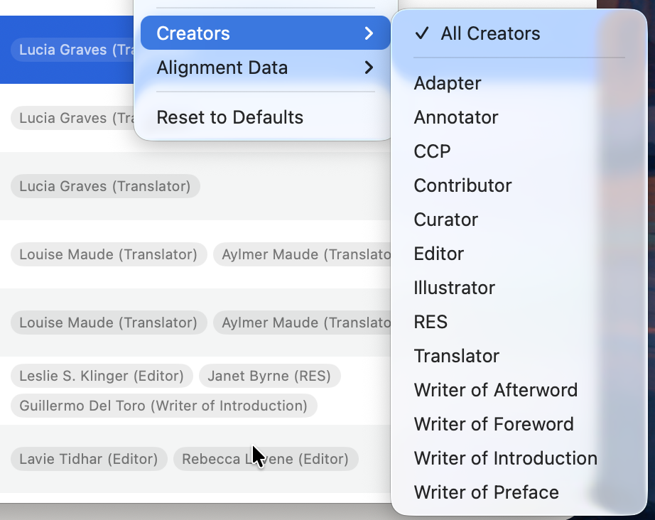 toryteller desktop app showcasing several different creators including illustrators, editors, and other MARC contributor categories